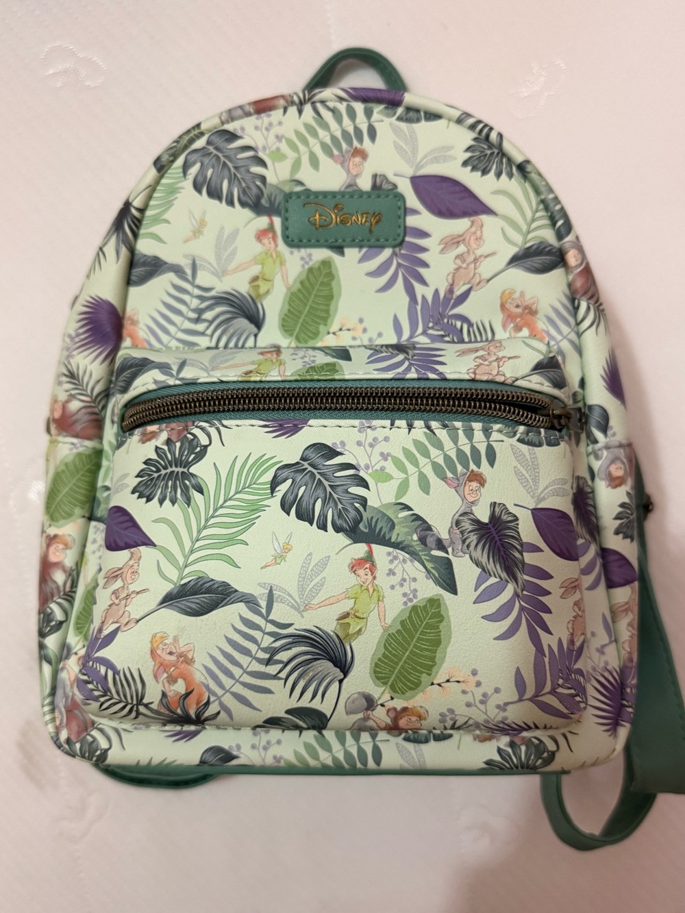 Disney loungefly Mint Green Tinker Bell Leaf Print Mini Backpack